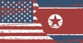 Grunge flags North Korea and USA in superimposition. Vector