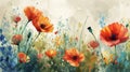 Grunge floral background with poppies. illustration. Generative AI Royalty Free Stock Photo