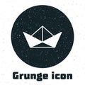 Grunge Folded paper boat icon isolated on white background. Origami paper ship. Monochrome vintage drawing. Vector