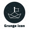 Grunge Folded paper boat icon isolated on white background. Origami paper ship. Monochrome vintage drawing. Vector