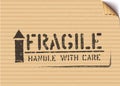 Grunge Fragile box sign with arrow up on cardboard for cargo. Vector illustration