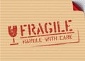 Grunge Fragile sign stamp on carton box for logistics or cargo. Vector illustration Royalty Free Stock Photo