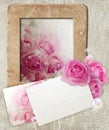 Grunge frame with roses and paper Royalty Free Stock Photo