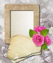 Grunge frame with roses and paper Royalty Free Stock Photo