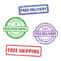 Grunge free shipping square rubber seal stamps on white background.. Free Shipping Stamp Set. Use on package.