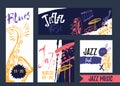 Grunge freehand Jazz Music banner set. Hand drawn illustration with brush strokes for festival. Royalty Free Stock Photo