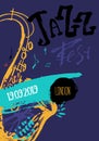 Grunge freehand Jazz Music poster. Hand drawn illustration with brush strokes for festival.