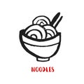 Grunge freehand noodle bowl. restaurant ramen icon