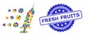 Grunge Fresh Fruits Seal and Bright Colored Collage Fast Vaccine Royalty Free Stock Photo