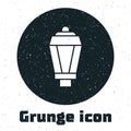 Grunge Garden light lamp icon isolated on white background. Solar powered lamp. Lantern. Street lamp. Monochrome vintage