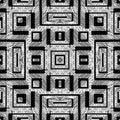 Grunge geometric black and white vector seamless pattern. Textured tapestry background. Embroidery stitching style