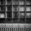 grunge glass, metal and concrete wall in black and white background