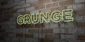 GRUNGE - Glowing Neon Sign on stonework wall - 3D rendered royalty free stock illustration