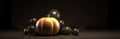 mystery blue background table horror funny fear bat halloween night pumpkin. Generative AI.