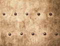 Grunge gold brown metal plate rivets screws background texture Royalty Free Stock Photo