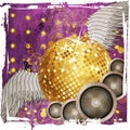 Grunge gold disco ball with wings Royalty Free Stock Photo