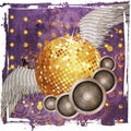 Grunge gold disco ball with wings Royalty Free Stock Photo