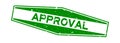Grunge green approval word hexagon rubber stamp on white background