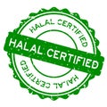 Grunge green halal certified word round rubber stamp on white background