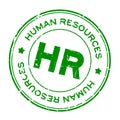 Grunge green HR word Abbreviation of Human Resources round rubber stamp on white background