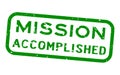 Grunge green mission accomplished word square rubber stamp on white background