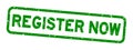 Grunge green register now word rubber stamp on white background