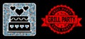 Grunge Grill Party Stamp Seal and Bright Web Net Marriage Cake with Light Spots
