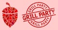 Scratched Grill Party Stamp and Red Love Heart Oak Acorn Collage