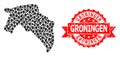 Grunge Groningen Stamp and Marker Mosaic Map of Groningen Province