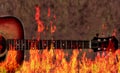 Grunge Guitar and Flames Royalty Free Stock Photo