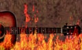 Grunge Guitar and Flames Royalty Free Stock Photo