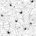 Grunge halloween abstract watercolor seamless pattern background with webs and spiders