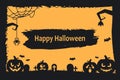 Grunge Halloween background with pumpkins, bats, cemetery and spiders