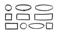 Grunge hand drawn circles, rectangles and ovals. Collection of textured highlight circle and square frames. Doodle Royalty Free Stock Photo