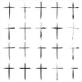 Grunge hand drawn cross symbols set. Christian crosses, religious signs icons, crucifix symbol Royalty Free Stock Photo