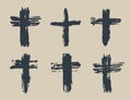 Grunge hand drawn cross symbols set. Christian crosses, religious signs icons, crucifix symbol vector illustration. Royalty Free Stock Photo