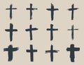 Grunge hand drawn cross symbols set. Christian crosses, religious signs icons, crucifix symbol vector illustration. Royalty Free Stock Photo