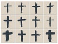 Grunge hand drawn cross symbols set. Christian crosses, religious signs icons, crucifix symbol vector illustration. Royalty Free Stock Photo