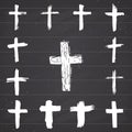 Grunge hand drawn cross symbols set. Christian crosses, religious signs icons, crucifix symbol vector illustration Royalty Free Stock Photo