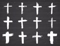 Grunge hand drawn cross symbols set. Christian crosses, religious signs icons, crucifix symbol vector illustration Royalty Free Stock Photo