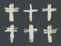 Grunge hand drawn cross symbols set. Christian crosses, religious signs icons, crucifix symbol vector illustration Royalty Free Stock Photo