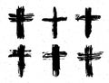 Grunge hand drawn cross symbols set. Christian crosses, religious signs icons, crucifix symbol vector illustration isplated on whi