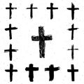 Grunge hand drawn cross symbols set. Christian crosses, religious signs icons Royalty Free Stock Photo