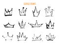 Grunge hand drawn crowns Isolated black icons. Strokke Vector illustration for modern design