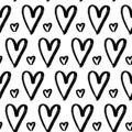 Grunge hand drawn hearts seamless pattern. Textured black ink paintbrush cute heart shapes vector background. Romantic simple Royalty Free Stock Photo