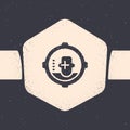 Grunge Headshot icon isolated on grey background. Sniper and marksman is shooting on the head of man, lethal attack