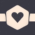 Grunge Heart icon isolated on grey background. Romantic symbol linked, join, passion and wedding. Valentine day symbol