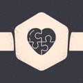 Grunge Heart icon isolated on grey background. Romantic symbol linked, join, passion and wedding. Valentine day symbol