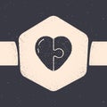 Grunge Heart icon isolated on grey background. Romantic symbol linked, join, passion and wedding. Valentine day symbol