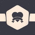 Grunge Heart icon isolated on grey background. Romantic symbol linked, join, passion and wedding. Valentine day symbol